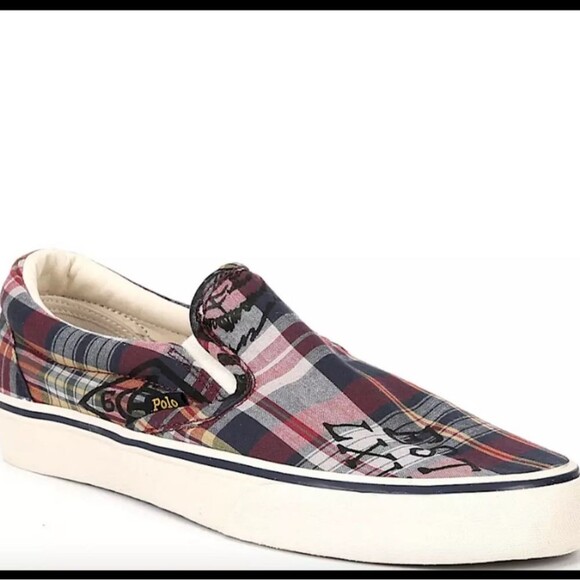 Polo Ralph Lauren Keaton Madras Casual Tartan Plaid Slip-on Sneakers 10